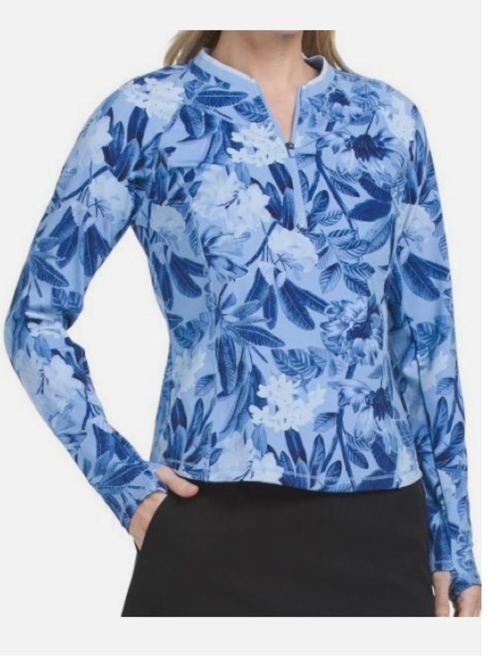 Tommy Bahamas Everyday Active Floral Quarter Zip Pullover Top Women’s Medium UPF